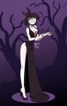  1girl breasts cleavage cleavage_cutout creepy creepy_smile creepy_susie dress goth goth_girl high_heels looking_at_viewer spooky the_oblongs thighs 