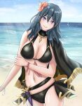  1girl 1girl 1girl alluring alternate_costume big_breasts bikini black_bikini black_swimsuit blue_eyes byleth_(fire_emblem) byleth_(fire_emblem)_(female) byleth_(summer)_(fire_emblem)_(female) female_only fire_emblem fire_emblem:_three_houses fire_emblem_heroes kousetu0506 looking_at_viewer nintendo official_alternate_costume swimsuit teal_hair 