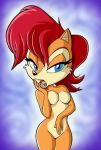 alluring archie_comics blue_eyes chadthecartoonnut chadthecartoonnut_(artist) furry licking_fingers nude_female sally_acorn sega sonic_(series) sonic_satam voluptuous