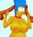 bbc big_breasts big_penis breasts dark-skinned_male dark_skin handjob interracial inverted_nipples marge_simpson nude pbrown pearls penis the_simpsons yellow_skin