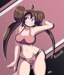 1girl blue_eyes bra brown_hair double_bun female female_human female_only freakyed human long_hair mostly_nude nintendo pale-skinned_female pale_skin panties pokemon pokemon_(game) pokemon_bw pokemon_bw2 rosa rosa_(pokemon) solo solo_female thick_thighs thighs twin_tails wide_hips