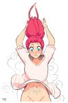 blush bottomless embarrassing falling looking_down no_panties pink_hair tattoo