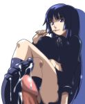  1girl bangs black_legwear blue_hair blunt_bangs censored crossed_legs cum cum_on_body cum_on_clothes cum_on_feet cum_on_lower_body error feet female_only footjob footwear ga-rei ga-rei_zero higashiyama_(artist) higashiyama_(higashiyama_honpo_l.t.d) hime_cut isayama_yomi legs_crossed long_hair looking_at_viewer mosaic mosaic_censoring penis purple_eyes school_uniform simple_background sitting socks solo solo_female solo_focus white_background yomi_isayama 