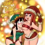 2_girls :) :d angry blush breast_press chichi christmas cute dragon_ball dragon_ball_z embarrassed funsexydragonball holidays huge_breasts looking_at_another looking_at_viewer mad multiple_girls pointy_ears smile suno suno_(dragon_ball) v