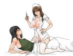 1boy 1girl 1girl arthur_(lwhg) blue_eyes erika_(lwhg) high_resolution jagodibuja living_with_hipstergirl_and_gamergirl male nopan nude nurse pussy simple_background white_background