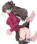 1girl ass assisted_exposure blush fate/stay_night fate_(series) long_hair oekaki panties pantsing panty_pull rin_tohsaka skirt skirt_lift solo_focus surprised_arms tears thighhighs tohsaka_rin toosaka_rin underwear