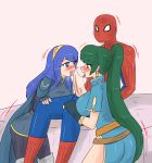 crossover double_fellatio fellatio fire_emblem licking_penis lucina lyndis_(fire_emblem) marvel marvel_comics oral penis_lick peter_parker spider-man spider-man_(series)