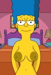 bedroom breasts dark_areolae edit large_areolae lisalover marge_simpson nipples nude smile the_simpsons topless