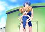 2_girls 2girls aisaka_taiga ami_kawashima blue_hair blush braid brown_eyes brown_hair cameltoe chain-link_fence closed_eyes competition_school_swimsuit double_bun double_buns fat_mons female_only fence frontal_wedgie hair kawashima_ami long_hair minazuki_tsuyuha multiple_girls one-piece_swimsuit open_mouth small_breasts swimsuit taiga_aisaka tears toradora! wedgie