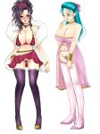  2girls artist_request black_hair blue_eyes blue_hair blush bow breasts curly_hair deborah_(dragon_quest) dragon_quest dragon_quest_v flora_(dq5) flora_(dragon_quest) flora_ludman flower garter_belt green_eyes green_hair half_updo high_heels multiple_girls navel nera_briscoletti pink_bow pubic_hair pussy rose roses shoes siblings sisters thighhighs uncensored 