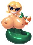  1girl 1girl big_breasts blonde_hair breasts cum cum_drip cum_in_breasts disney gaping_nipples green_tail grin hand_on_breast huge_breasts knick_knack mermaid mermaid_tail nipple_plugs nipples noonun pixar short_hair starfish sunglasses sunny_atlantis topless 