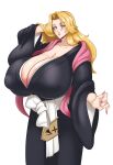  1girl artist_name big_breasts bleach blonde_hair blue_eyes breasts breasts_bigger_than_head cleavage female_only gigantic_breasts huge_breasts long_hair matsumoto_rangiku pierrot_(company) pink_nails shinigami_uniform shueisha sundown sunnysundown tv_tokyo twitter_link 