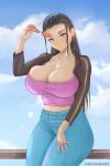  1girl anime aqua_eyes arachnart attractive big_breasts black_hair bodysuit breasts female_focus female_pervert female_pov female_pubic_hair hourglass_figure huge_breasts jeans long_hair nico_robin one_piece pussy sex_invitation sexually_suggestive straw_hat_pirates sunglasses 