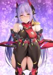  1girl 1girl alluring android armored_boots big_breasts black_gloves black_leotard black_panties black_thighhighs blush boots closed_mouth daive elbow_gloves gloves glowing high_res leotard light_smile long_hair looking_at_viewer panties poppi poppi_(xenoblade) poppi_qtpi_(xenoblade) purple_hair red_footwear robot_ears smile solo_focus stockings underwear very_long_hair weapon xenoblade_(series) xenoblade_chronicles_2 yellow_eyes 