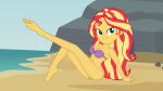 1girl beach bottomless bra disney equestria_girls feet half_naked hasbro legs midriff my_little_pony nudity older older_female seashell seashell_bra sexy sexy_pose sitting skinny solo_female sunset_shimmer the_little_mermaid thin vulva young_adult young_adult_female young_adult_woman