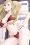  1girl 1girl 1girl alluring ann_takamaki aslind_samure aslindsamure atlus big_breasts blonde_hair bra cleavage female_only panties persona persona_5 pin_up tagme twin_tails underwear 