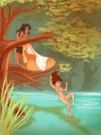 1boy 1girl barefoot breasts canon_couple clothed clothed_male clothed_male_nude_female disney falling feet female jane_porter loincloth male male/female medium_breasts missebony movie_reference navel nipples nude nude_female river robe straight tarzan tarzan_(character) tarzan_and_his_mate water