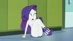 1girl blue_eyes bracelet breasts equestria_girls female female_only friendship_is_magic high_heels indoors locker_room lockers my_little_pony naked_heels nude purple_hair pussy rarity rarity_(mlp) school sitting solo