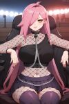 1girl ai_generated big_breasts fishnets long_hair nenefthivt pink_hair shirt skirt solo tagme vtuber yellow_eyes