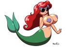  1girl disney doll dollification huge_breasts hyperflannel knick_knack mermaid permanent_smile pixar princess_ariel sunglasses sunnification the_little_mermaid transformation 