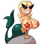  1girl 1girl big_breasts blonde blonde_hair disney grin knick_knack mermaid noonun pasties pixar png rock short_hair starfish starfish_pasties sunglasses sunny_atlantis white_background 