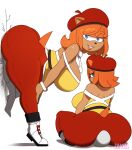  1girl 2024 amber_ashes anthro arched_back ass ass_focus big_ass big_breasts blue_eyes bracelets butt_crush clothed curvy eulipotyphlan facesitting hat hedgehog huge_ass larger_female looking_at_viewer looking_back orange_hair original_character pinned_down pinned_to_wall rear_view seductive_eyes short_hair side_view sideboob smothering smug sonic_oc sonic_the_hedgehog_(series) tail thick_thighs wide_hips zaviel 