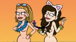  cat_ears completely_nude_female debbie_(good_vibes) flower_necklace good_vibes hair_covering_breasts nude_beach nude_female pacifier sigourney_(good_vibes) swimming_goggles tagme 