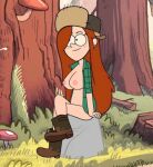 boots brown_hair cum cum_on_breast cum_on_hair cum_on_nose disney flannel gif gravity_falls licking_lips long_hair looking_at_viewer looking_off_screen open_shirt outside rock sitting_on_rock smile teen trees unknown_artist unseen_male ushanka wendy_corduroy