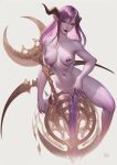  black_sclera breasts daemon daemon_girl daemonette demon demon_girl futanari long_hair looking_at_viewer nipple_piercing nude nude_female pale_skin purple_hair purple_skin slaaneshg warhammer_(franchise) warhammer_40k warhammer_fantasy 