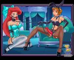  2_girls annoyed annoyed_expression ball_gag bondage bondage_gear brown_hair bunny_ears chains dildo disney jane_porter leash poochygirls princess_ariel red_hair tarzan the_little_mermaid you_gonna_get_raped yuri 