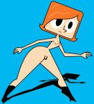  1girl black_boots blue_background cartoon_network debbie_turnbull debbie_turnbull edit female_only hyper_eyes orange_hair robotboy tagme 