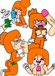  1boy 1boy1girl 1girl 2022 big_breasts big_penis breasts cum_on_face hiper&amp;#039;s_desventure hiper_(oc) hiperina_(oc) krispy(artist) krispy(oc) licking money orange_clothes orange_hair sucking_penis white_background white_eyes 