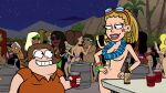  background_characters beer braided_hair clothed_male_nude_female completely_nude_female flower_necklace good_vibes hoop_earrings mondo_brando nude_beach nude_female party rave sigourney_(good_vibes) smiling_at_another swimming_goggles tagme topless_female 