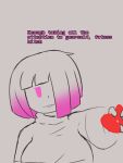  bete_noire betty_noire breasts dialogue english_text female_focus glitchtale no_color not_paint pink_eyes pink_hair red_heart sequence sequential short_hair solo_focus text undertale undertale_(series) undertale_au wearing_clothes 