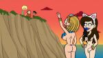  back_tattoo cat_ears completely_nude_female debbie_(good_vibes) good_vibes hair_covering_breasts mondo_brando nude_beach nude_female pacifier sigourney_(good_vibes) swimming_goggles waving woodie_stone 