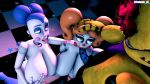  1boy 1boy2girls 2_girls 3d ballora breasts bunnysuit circus_baby circus_mommy fellatio five_nights_at_freddy&#039;s hand_on_head humanoid kneeling looking_up nude oral penis sexbot_ballora sister_location tongue_out 