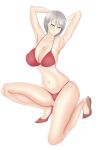 1girl 1girl alluring bare_legs bra high_heels magenta_eyes minori_mune nakiri_alice panties posing shokugeki_no_souma silver_hair underwear