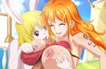  2_girls big_breasts blonde_hair breasts brown_eyes bunny_humanoid carrot_(one_piece) female_focus kuroko long_hair mature mature_female nami nipples one_piece orange_hair paizuri short_hair tagme 