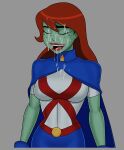 1girl 1girl big_breasts breasts comic_book_character female_focus freckles green_skin high_res long_hair martian megan_morse miss_martian orange_eyes patreon patreon_paid patreon_reward red_hair solo_female something_unlimited sunsetriders7 superheroine tagme teen webm