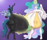 2_girls anthro gigantic_breasts marauder6272 my_little_pony:_friendship_is_magic princess_celestia queen_chrysalis