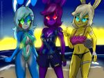  3_girls beach bikini bonnie_(fnaf) breasts fnia fnia_hentai looking_at_viewer springtrap_(fnaf) swimsuit toy_bonnie_(fnaf) 