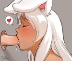  1girl animal_ears bare_shoulders blush bunny_ears closed_eyes corruption_of_champions cum cum_in_mouth cum_inside cumdrip dark_skin fellatio furry glory_hole hair happy_sex heart hetero long_hair magical_ondine oral original penis pubic_hair simple_background spoken_heart white_hair 