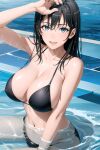  1girl alluring big_breasts bikini black_hair blue_eyes cleavage hiratsuka_shizuka shizuka_hiratsuka swimming_pool wet yahari_ore_no_seishun_lovecome_wa_machigatteiru. zengai 