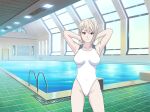 1girl alluring big_breasts bikini competition_bikini magenta_eyes nakiri_alice pool posing rei_no_pool shokugeki_no_souma silver_hair swimming_pool wallpaper