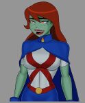 1girl big_breasts breasts comic_book_character female_focus freckles green_skin high_res long_hair martian megan_morse miss_martian orange_eyes patreon patreon_paid patreon_reward red_hair solo_female something_unlimited sunsetriders7 superheroine tagme teen