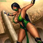 1girl alluring arena athletic_female big_breasts bound clothed female_abs fit_female jade_(mortal_kombat) midway_games mortal_kombat mortal_kombat_armageddon mortal_kombat_deception mortal_kombat_ii outfit svoidist sweat ultimate_mortal_kombat_3