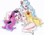  1futa 2_girls apple_white blonde_hair breasts darling_charming dickgirl dickgirl/female ejaculation eronimbus ever_after_high exposed_breasts fellatio futanari futanari_on_female futanari_with_female licking_penis oral penis_lick purple_hair raven_queen 