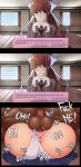 1boy 1girl before_and_after big_penis brown_hair close-up clothed_female_nude_male clothed_sex deep_penetration dirty_talk doki_doki_literature_club english_text exposed_anus green_eyes hetero interracial looking_at_partner looking_at_viewer mating_press monika_(doki_doki_literature_club) naughty_face panties_aside panty_pull school_uniform seductive_smile sequential testicles uncensored vaginal_sex white_underwear