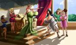 5girls black_hair blonde_hair blue_eyes brown_hair brown_skin civilization female_only first-second gigantic_breasts milf sexy surprised theodora