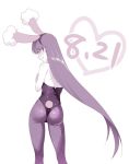 1girl akira_(natsumemo) animal_ears annoyed ass bare_shoulders blush bunny_ears bunny_tail bunnysuit contrapposto dated fake_animal_ears fake_tail fishnet_pantyhose fishnets from_behind gym_leader hairband jpeg_artifacts long_hair monochrome natsume_(pokemon) pantyhose pokemon profile solo tail very_long_hair